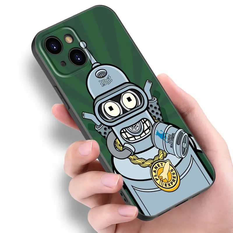 Cartoon Futurama Bender Phone Case For Apple iPhone 12 13 Mini 11 14 15 Pro Max 7 8 + X XR XS SE 2020 2022 Black Silicone Case