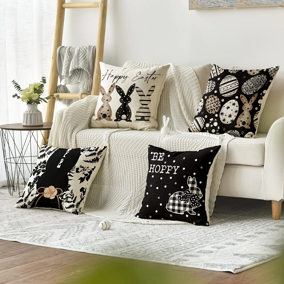 VIKAMA Osterhasen-Kissenbezug, Frohe Ostern-Design, Kissenbezug mit Reißverschluss, Schlafzimmer, Wohnzimmer, Sofa-Überwurf-Kissenbezug
