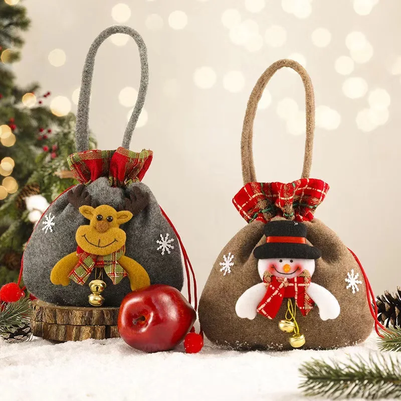 Christmas Candy Apple Drawstring Bags, Kids Gift Treat Bags for Kindergarten School Party Favor  10PCS