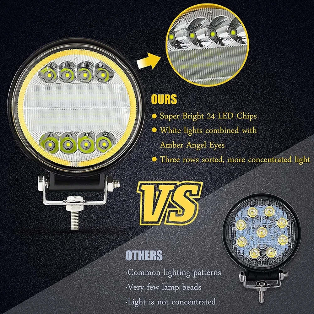 Led Car Work Light Combo Flood Driving White Amber Fog Lamp Round Square Headlight Spot Light For 4x4 Offroad ATV UTV Tractor