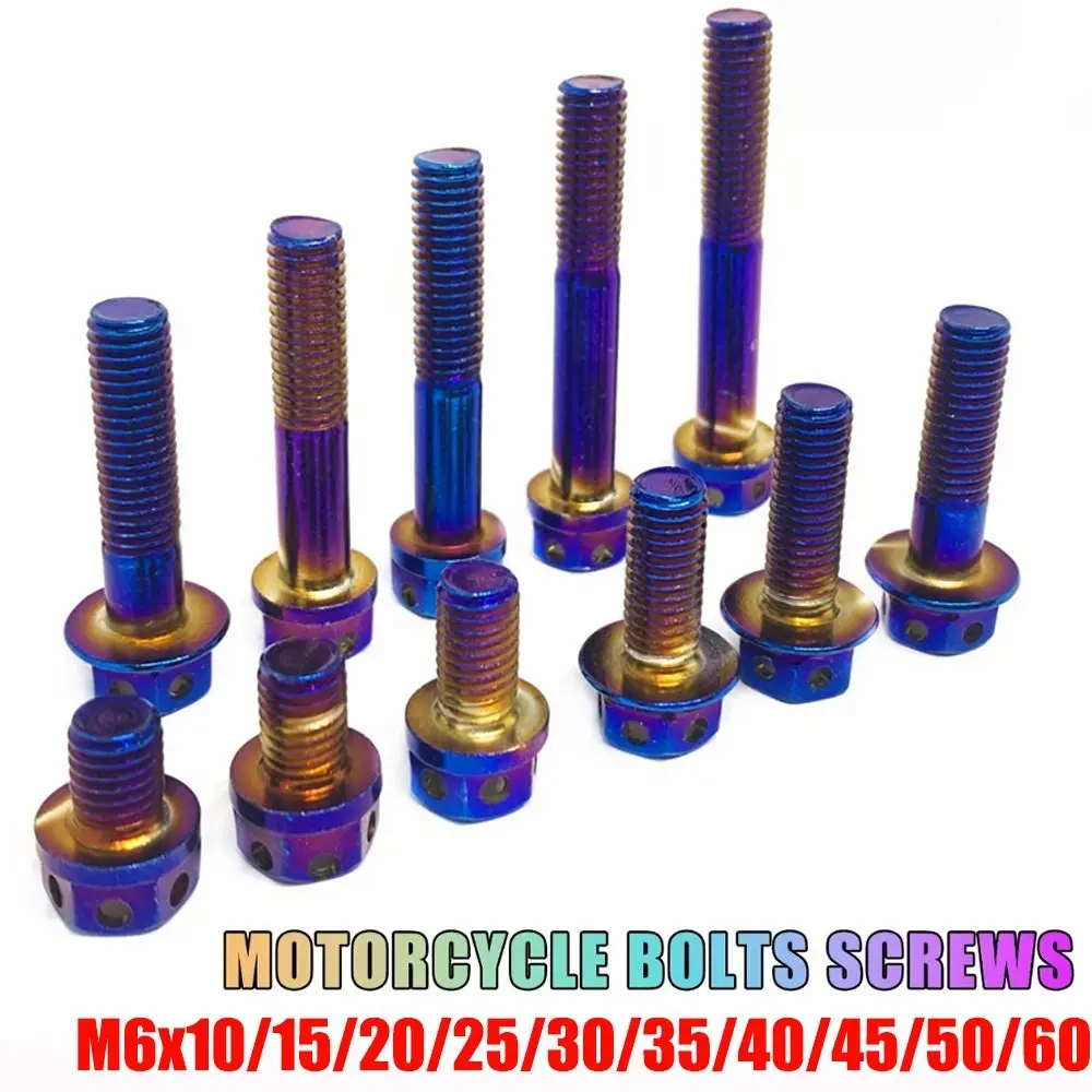 High Quality M6 Titanium Bolt 10/15/20/25/30/35/40/45/50/60 Blue Hex Head Screws With Drilled Holes Hex Head Bolts Motorcycle