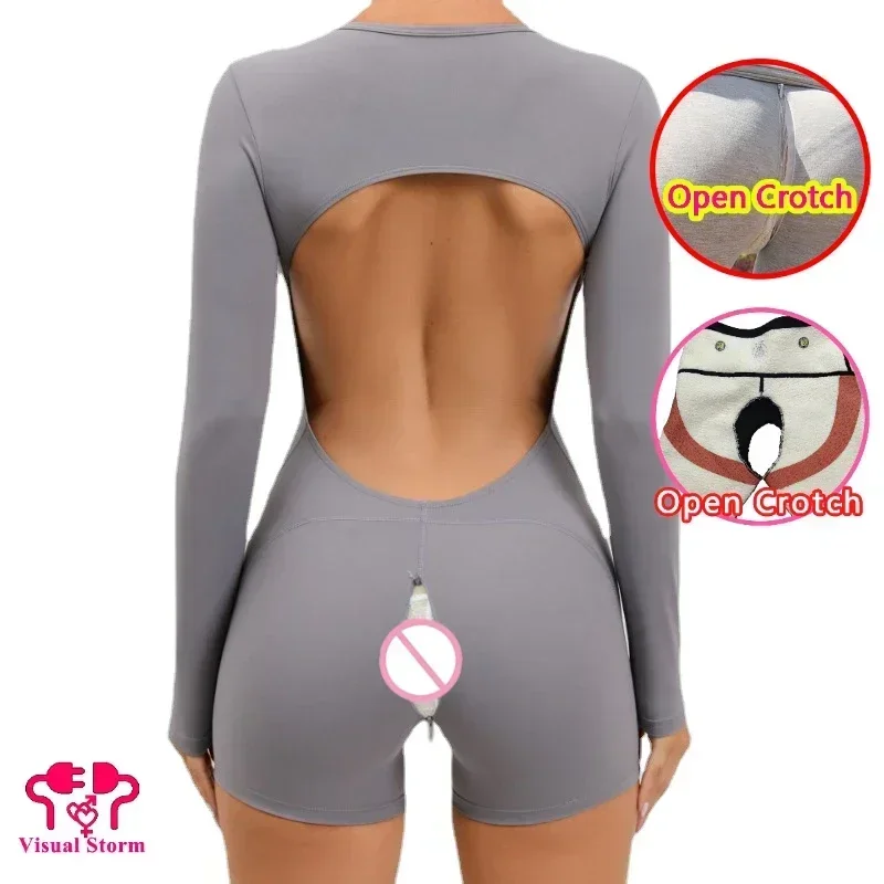 

Sexy Woman Open Crotch Yoga Pants Leggings Full Body Bodyshaper with Hidden Zipper Crotchless Lingerie Panties for Couple