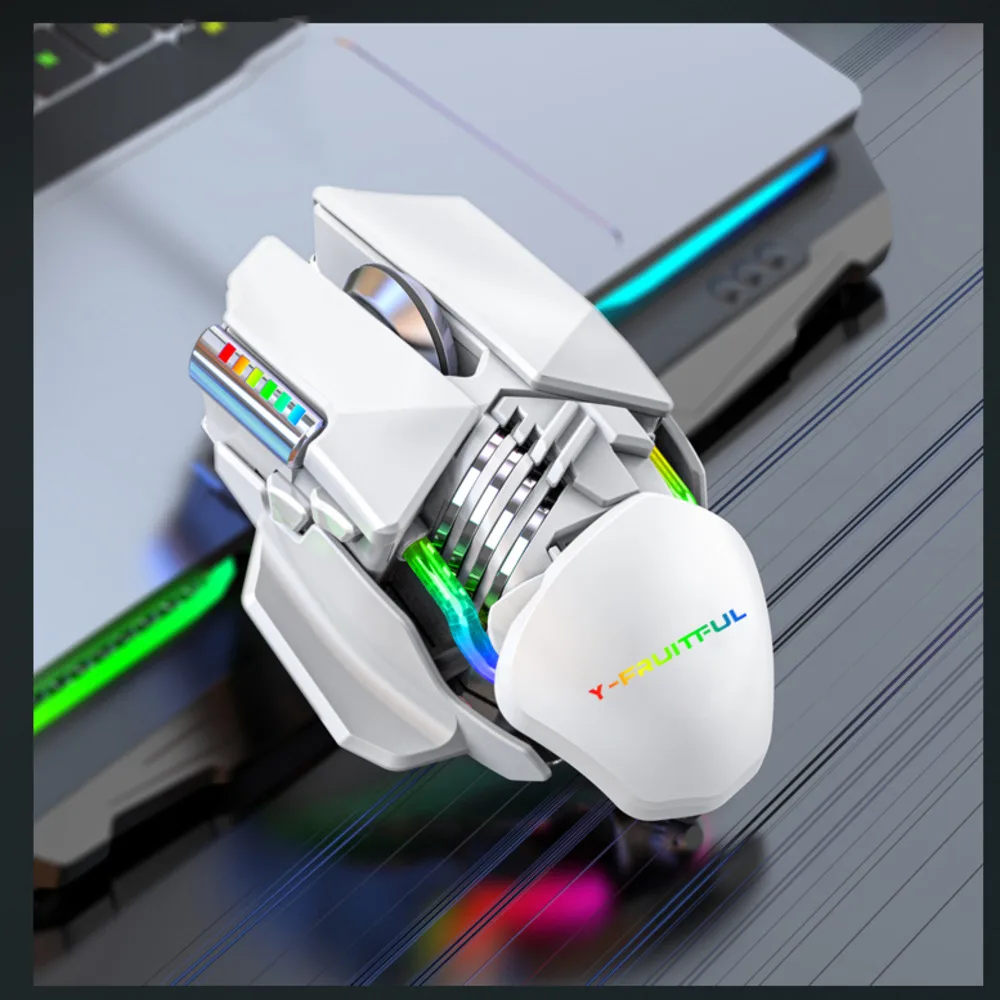 Mouse Bluetooth con ricarica Wireless a doppia modalità retroilluminazione raffreddata ad acqua programmazione Macro Mouse da gioco meccanico con Base in metallo spazzolato