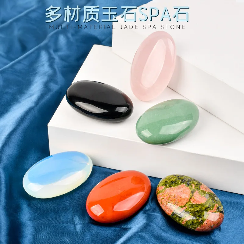 Hot Stone SPA Back Massage Crystal Jade Palm Stone Hand Massager Worry Gemstone Chakra Healing Skin Care Body Beauty Product
