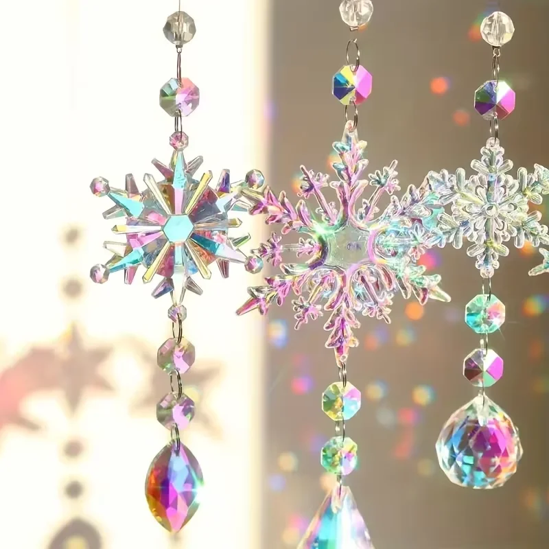 Snowflake K9 Crystal Prism Sun Catcher Hanging Charm Sunlight Rainbow Projection Home Aesthetic Decor Holiday Ornaments