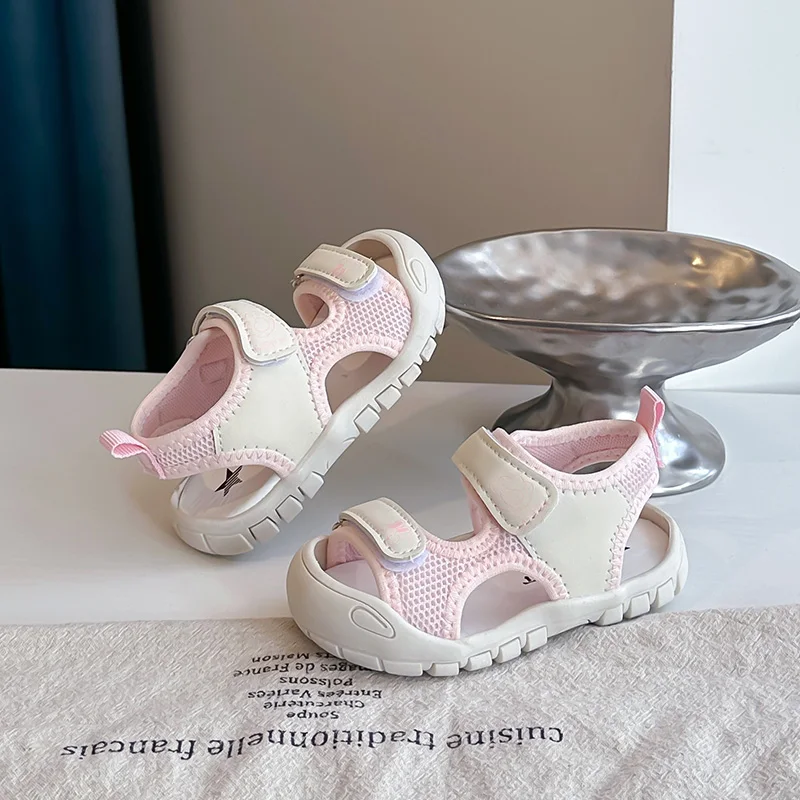 Mumoresip Toddler Closed Toe Sandals Summer Kids Mesh Sport Shoes for Boys Girls Outdoor First Walking Non-slip Children Sandals