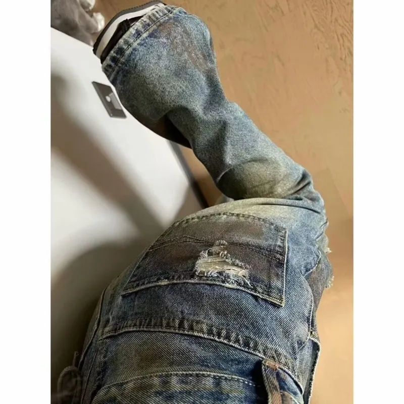 Trendy Womens Jeans Destroyed Denim Pants Wide Leg for Casual Loose Fit High Waist Street Style Summer