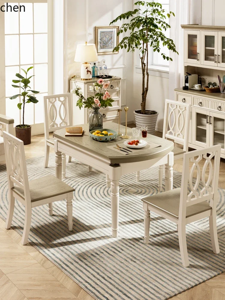 dining table and chair combination household retractable folding dining variable round table all solid wood dining table