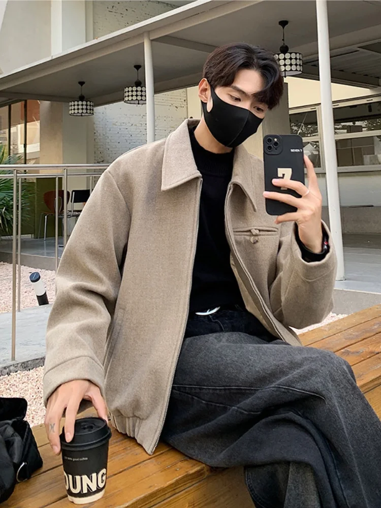 

Мужская высококачественная шерстяная куртка на осень-зиму, повседневная, с отложным воротником, модная, молодежная