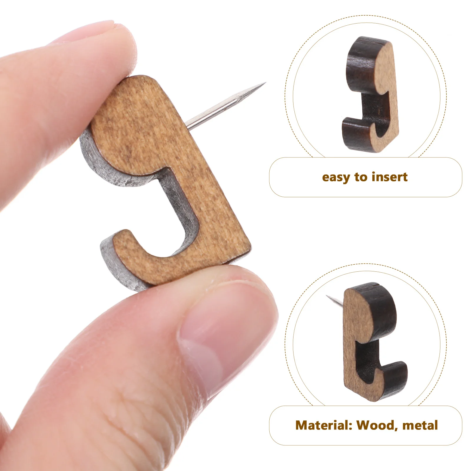 Crochets décoratifs en bois, 20 pièces, aiguille en métal, épingles murales, maison, bureau, école, image, fournitures de planche en liège