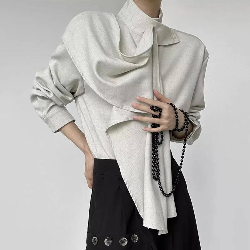 HKSH Spring Autumn New Men Yamamoto Style Irregular High-End Trendy Design Long Sleeve Shirt Niche Patchwork Fashion Top HK16523