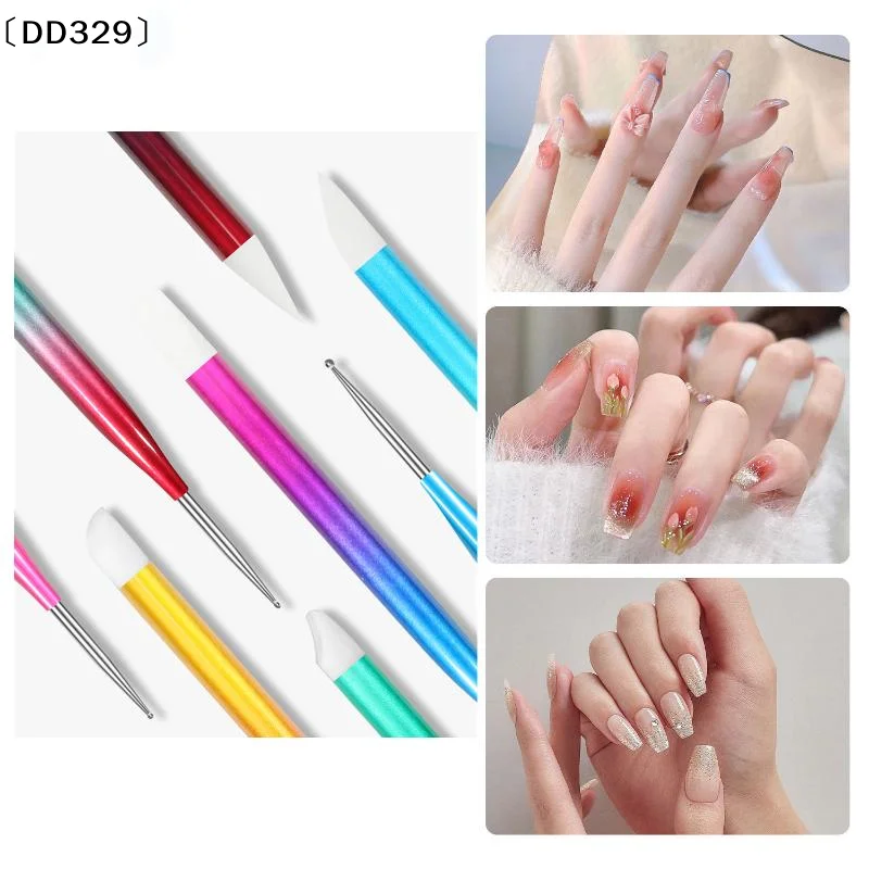 5Pcs Nail Art Silicone Embossing Brush Dual-Head UV Gel Dotting Painting Pen Manicure Clay Sculpting Drawing Tools〔DD329〕