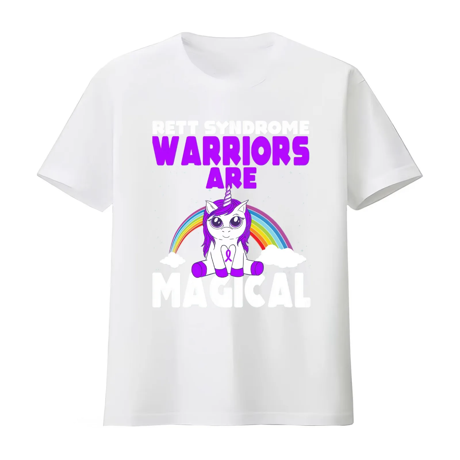 Rett Syndrome Rett Syndrome Awareness Purple Ribbon Unicorn T-Shirt Summer Casual Cotton Tee Oversized Streetwear Tops