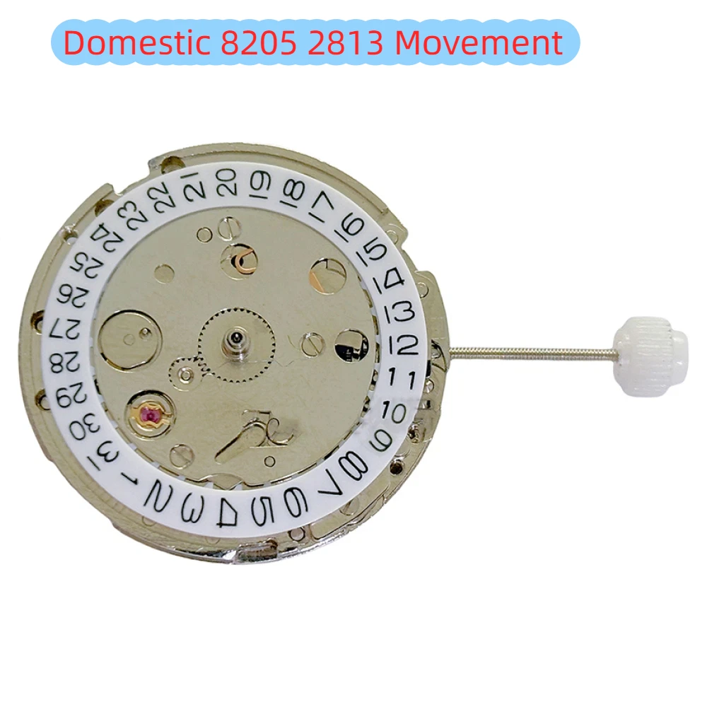 1Pcs Domestic 8205 2813 Movement Calendar at 3 O'Clock Position White Base Single Calendar Red Automatic Wheel