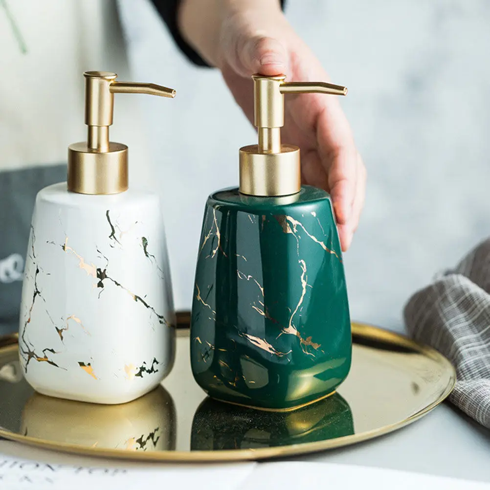 

Ceramic Soap Dispenser Sturdy Decorative Bathroom Lotion Pump Bottle Refillable Hand Soap Shower Gel Container Portable