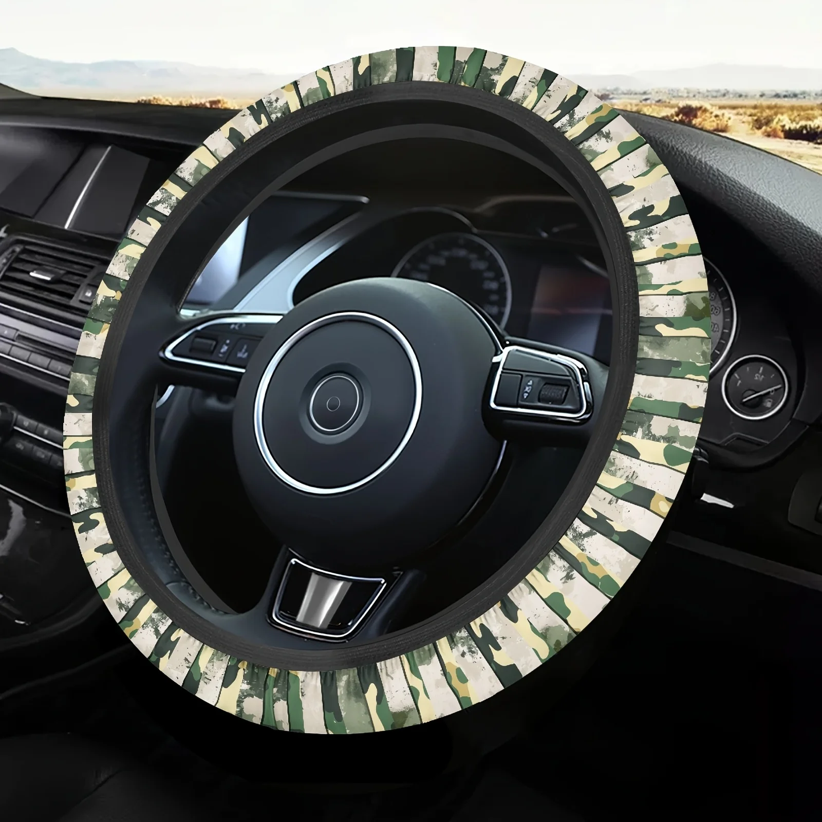 1-Pack Green Camouflage Steering Wheel Cover - Fit Anti-Slip Grip, Durable Camo Style Car Interior Accessories For Enhanced Vehi