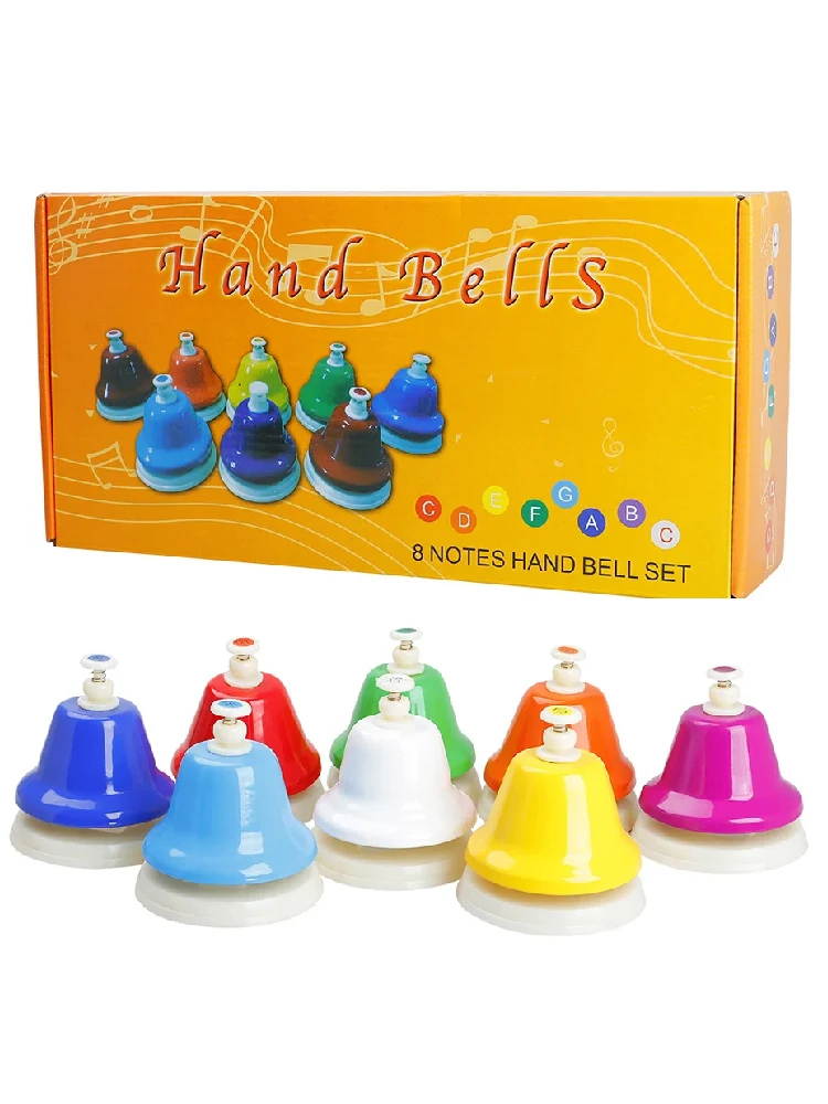 Orff Hand Bells Colorful 8-Note Hand Bell Percussion Musical Instrument Set Children\'s Gifts Baby Educational Toys