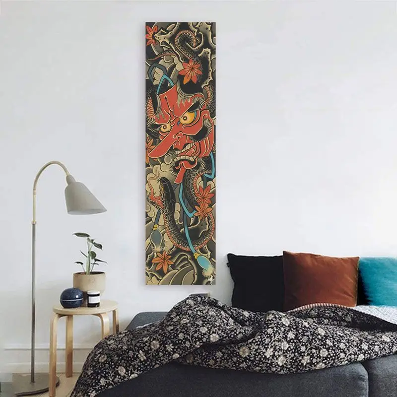 VIKAMA Japanese Red Prajna Samurai Long Sword Strip Tapestry, Edo-Style Wall Art for Entrance Hallway Room Decor