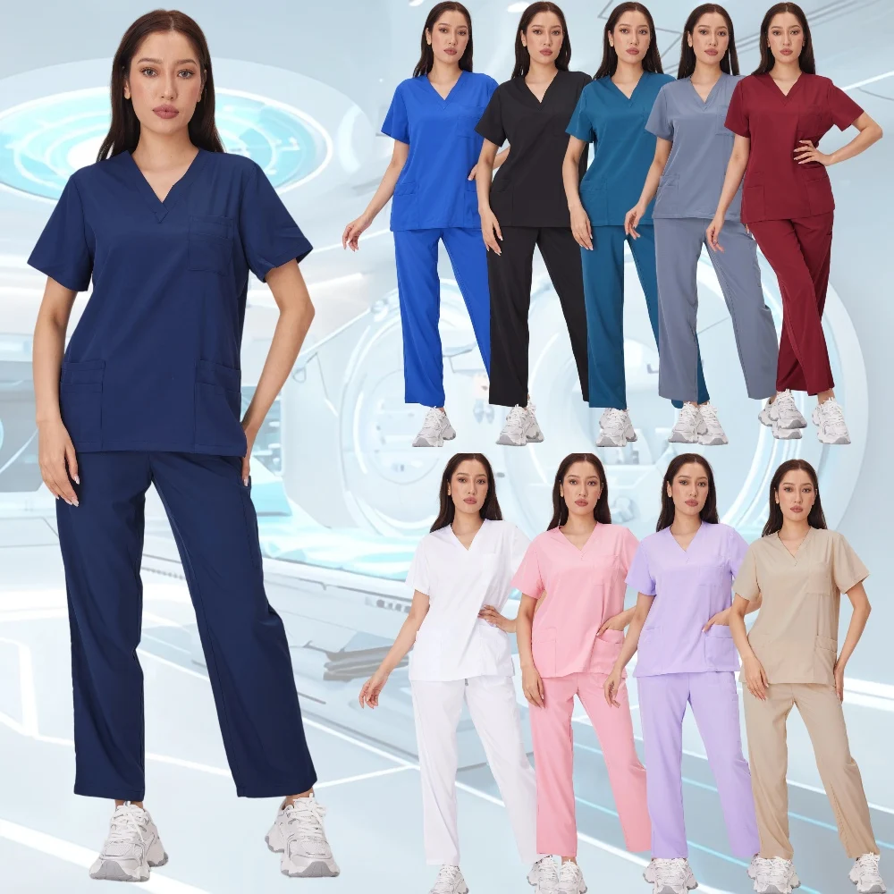 

Fashion Simple Pockets Medical Uniforms Unisex Scrubs Set Hospital Surgical Gowns Dental Work Clothes Nurse Clinical Accessories