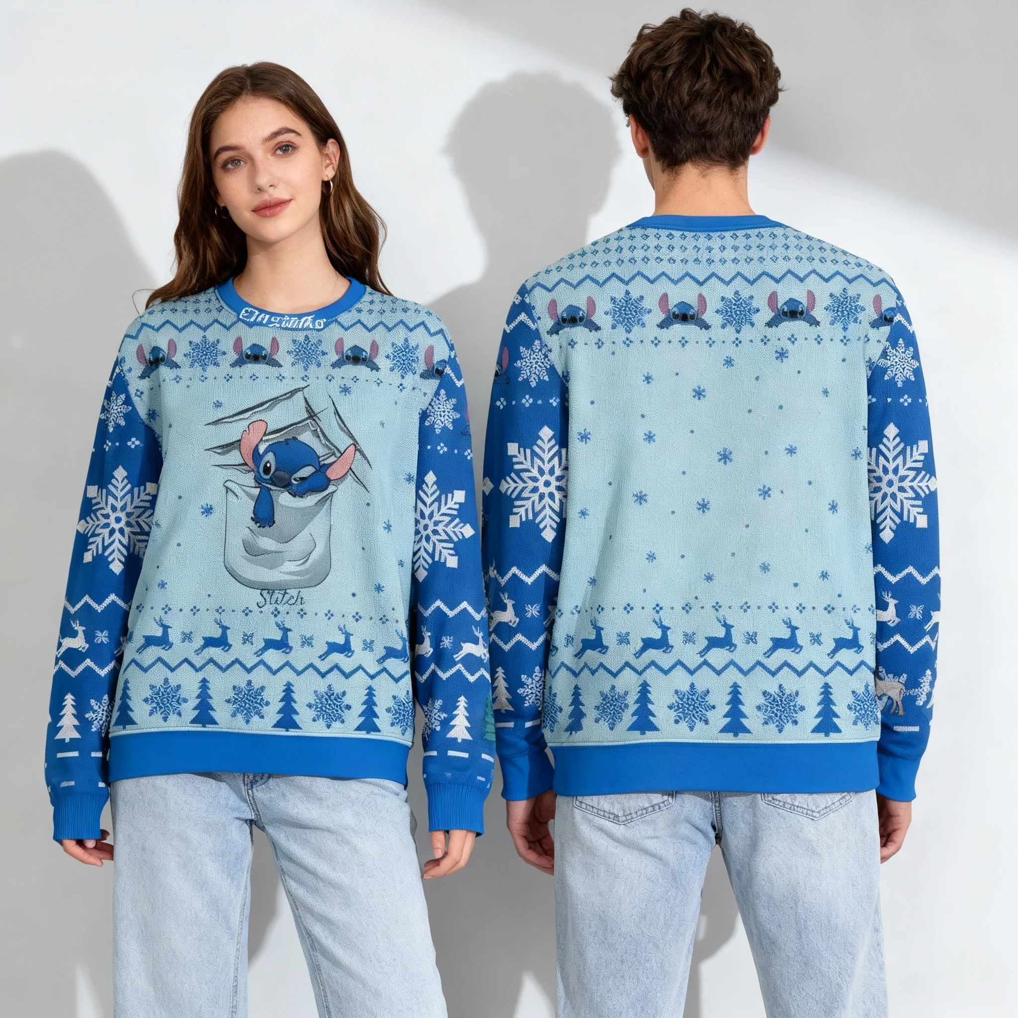 Felpa con cappuccio girocollo autunno/inverno per adulti e bambini Disney Donald Duck Stitch Christmas Party Sweet Cool oversize