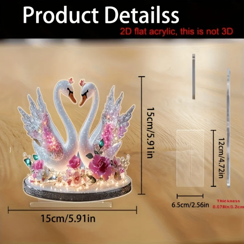 2D Flat 1pc 2D Flat Decoration/Iridescent Swan Desktop Ornament Acrylic Decoration - | Perfect Choice for Bedroom, Living Room,