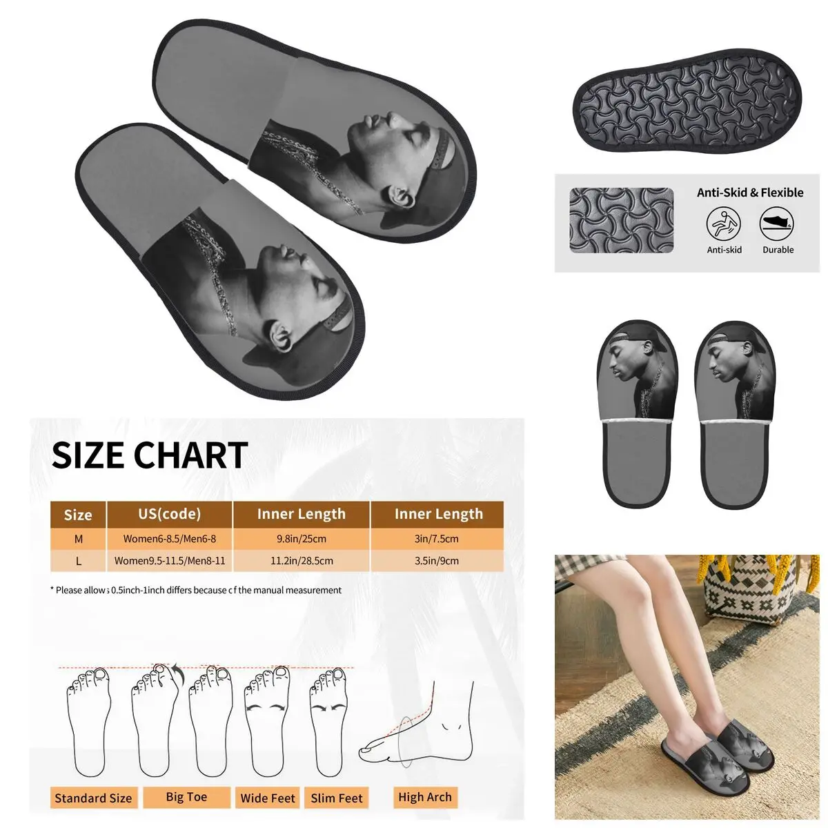 Rapper Tupac Men Women Furry slippers,Leisure printing pantoufle homme Home slippers