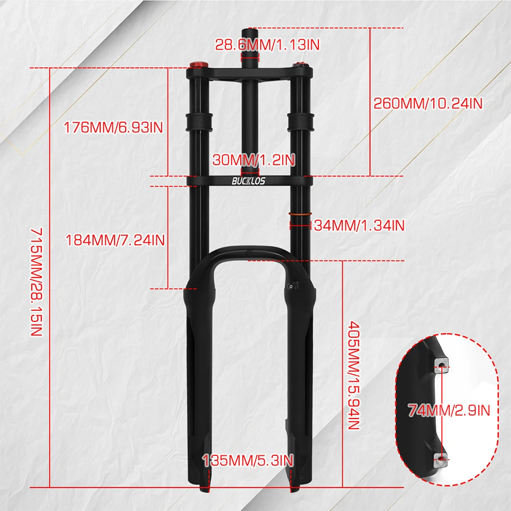 BUCKLOS E-Bike Luftfedergabel 26*4.0 26*5.0 Elektrofahrradgabel 9*135mm 15*150mm Schnee- und Strandfahrradgabeln MTB DH Gabeln für 4.0/5.0 Reifen – Detail 17