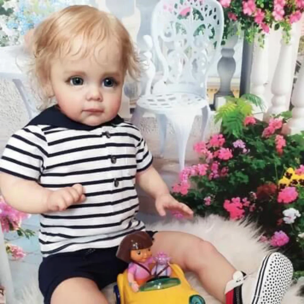 60CM Reborn Toddler Doll Maggie Handmade Lifelike Detailed Painted Real Baby Hand-rooted Blond Hair Visible Veins Gifts Toy