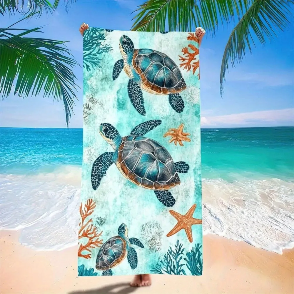 Serviette de plage en microfibre tortue de mer et corail, serviettes de bain étoile de mer, serviette de voyage à motif marin tropical pour femmes et enfants