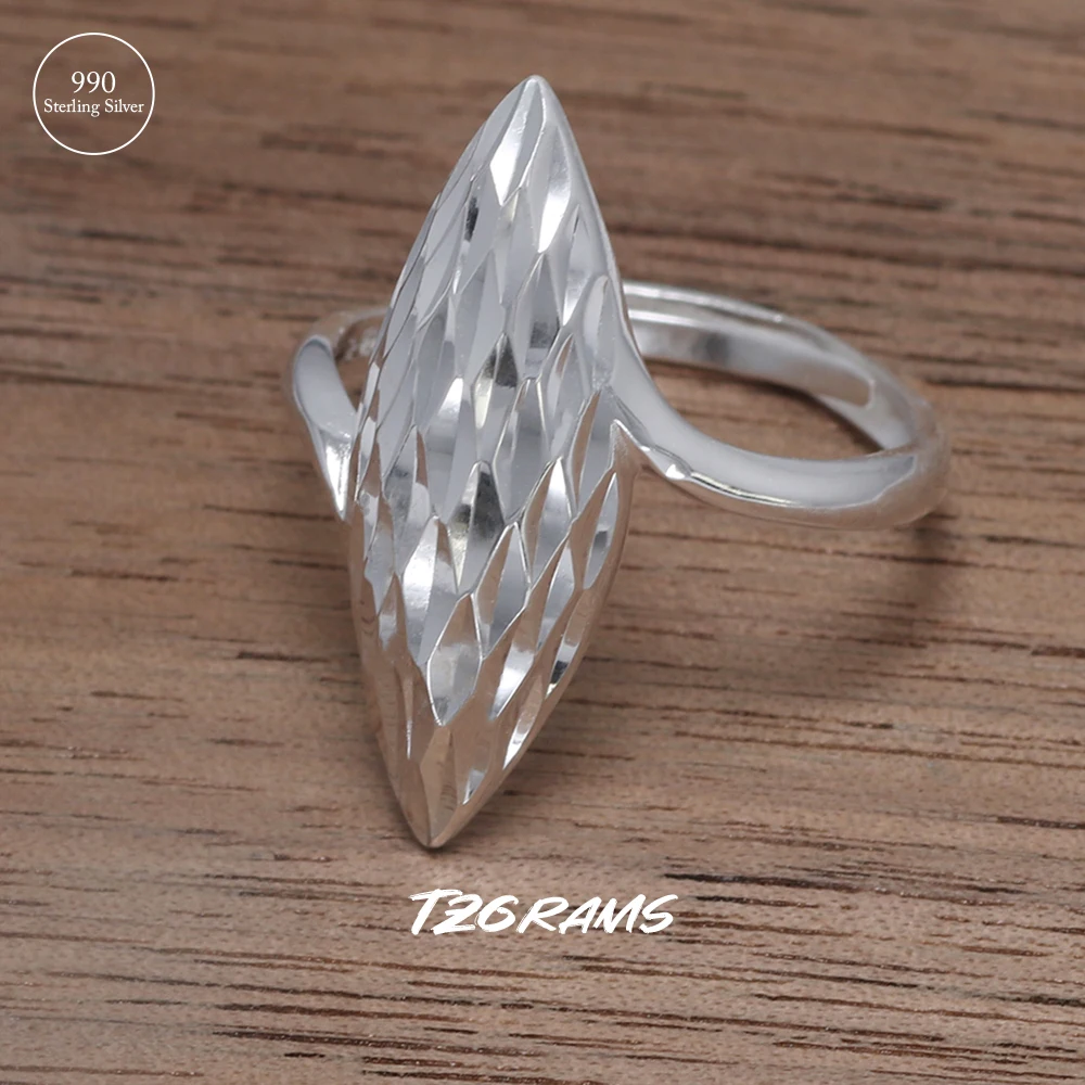 TZgrams 990 Sterling Silver Rings For Woman Geometric Rhombic Glossy Simple Silver Asymmetric Ring Charms Luxury Accessories