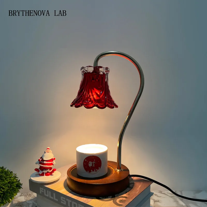 American Style Aromatherapy Essential Oil Diffuser Lamps Dimmable Night Glass Light Flower Candle Lamps Warm Light Wood Base