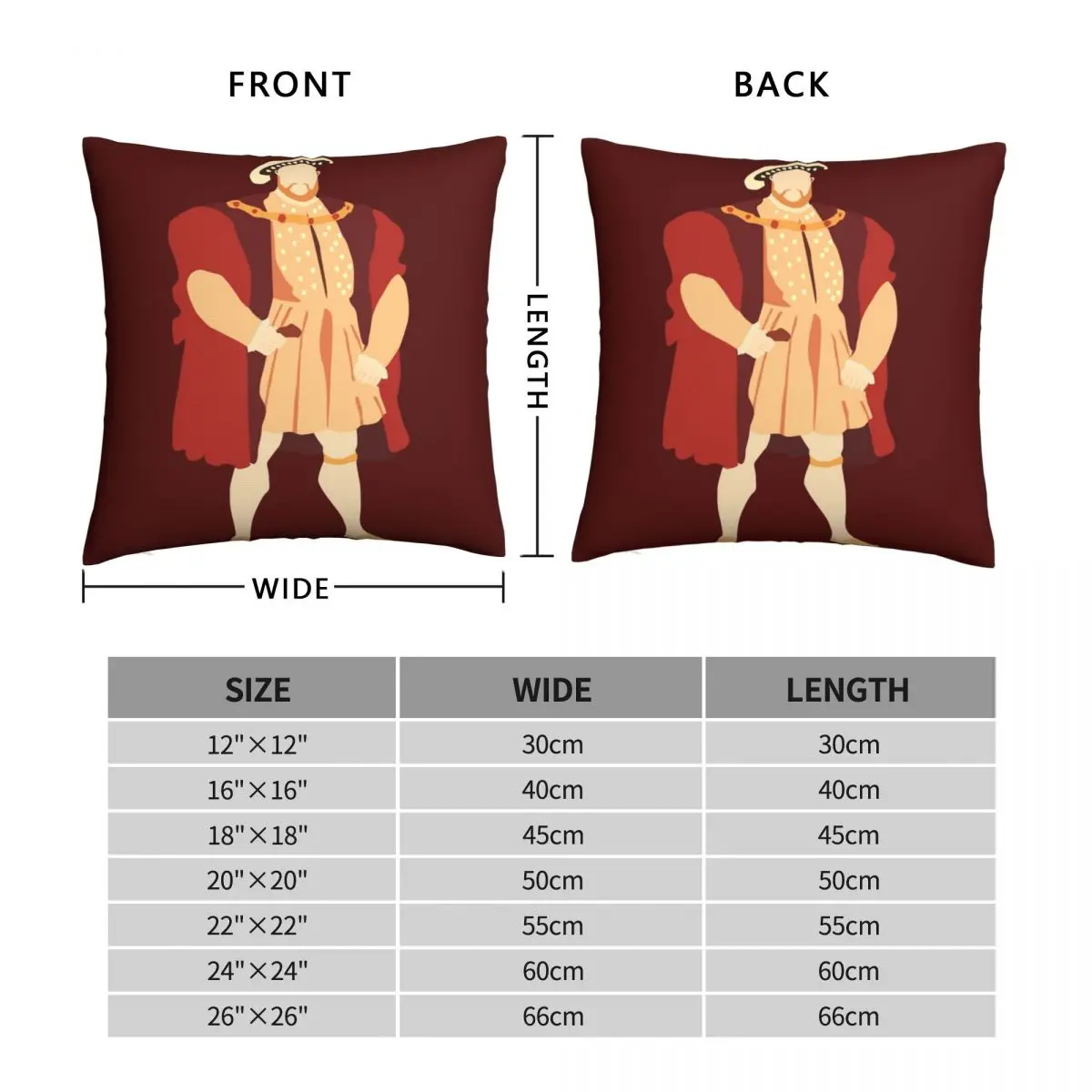 Henry VIII Square Pillowcase Polyester Linen Velvet Printed Zip Decor Pillow Case Sofa Cushion Cover