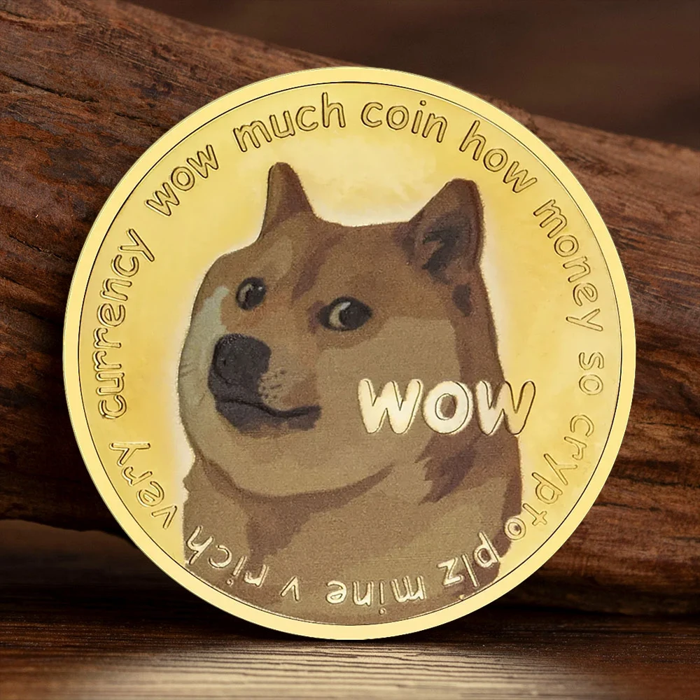 WOW Dogecoin To The Moon In Doge We Trust Gold Plated Commemorative Coins Cute Dog Pattern Printed Cllection Gifts