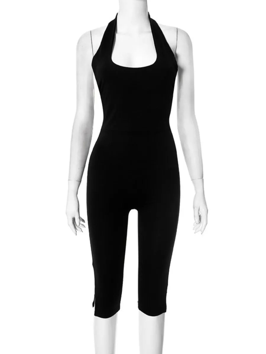SSTss-mono largo deportivo cómodo con cuello Halter para mujer europea, novedad de verano, mono Sexy ajustado con espalda descubierta de Color sólido