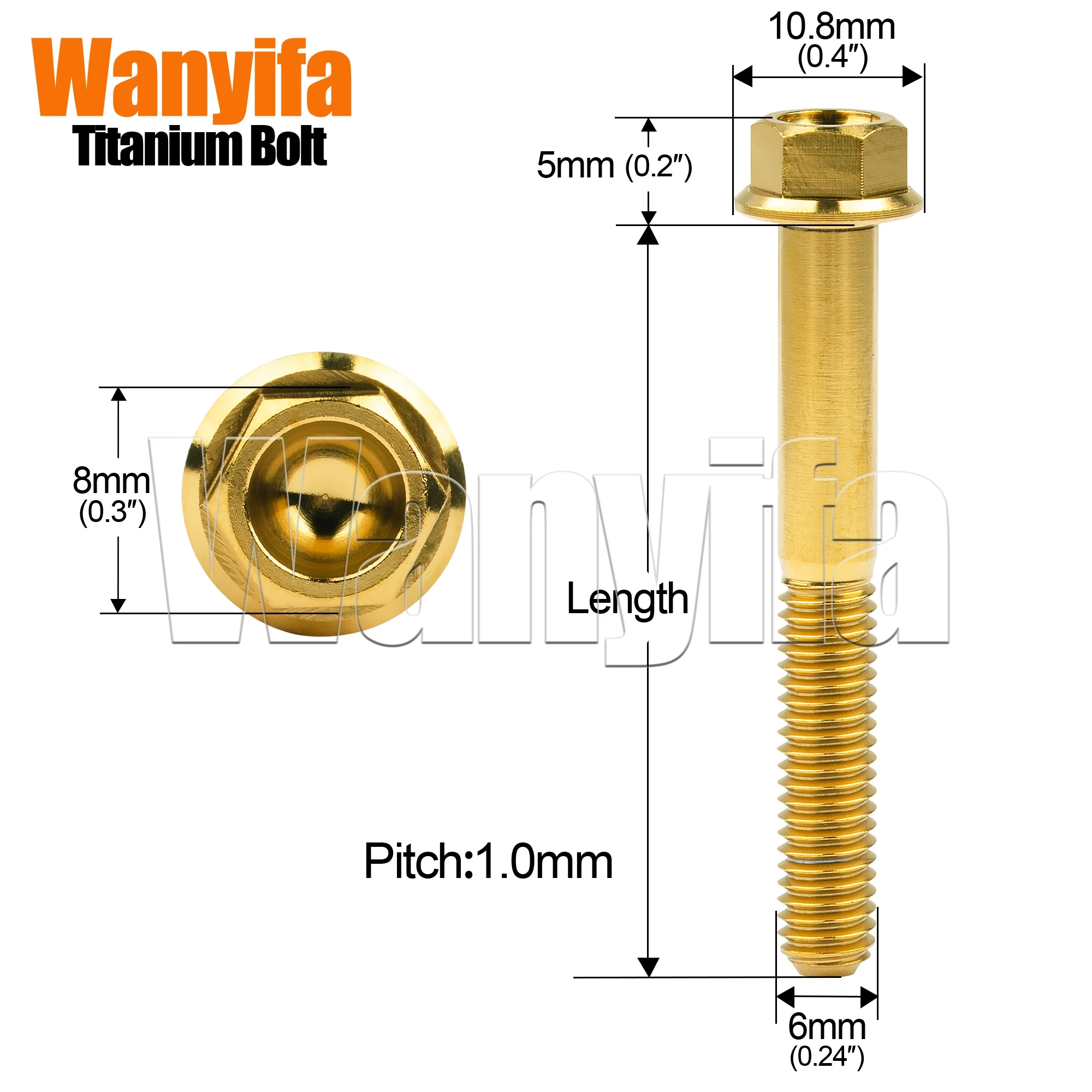 Wanyifa Titanium Bolt M6x10/15/20/25/30/35/40/45/50/55/60/65/70/75mm Flange Head Screws Part for MTB Road Bike Part