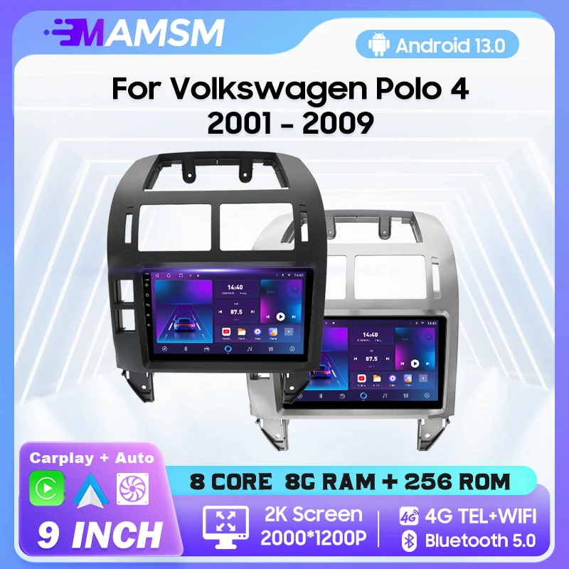 

MAMSM 2K QLED Android 13 Car Radio For Volkswagen Polo 4 2001 - 2009 Multimedia Video Player Navigation GPS 4G Carplay Autoradio