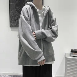 Men's  Trendy Hoodie Cardigan Autumn Hooded Sweatshirt Solid Color Classic Jacket Long Sleeve Zipper Coat Casual Men Clothing