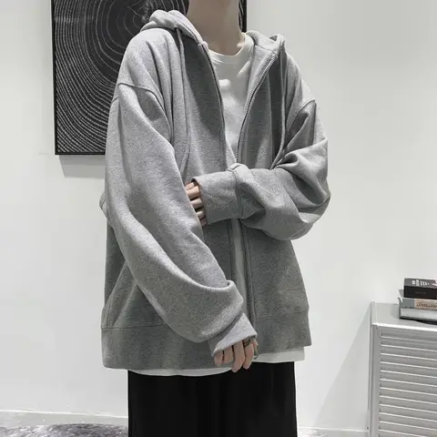 Men's  Trendy Hoodie Cardigan Autumn Hooded Sweatshirt Solid Color Classic Jacket Long Sleeve Zipper Coat Casual Men Clothing