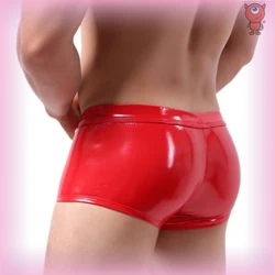 Lingerie en cuir sexy pour hommes, entrejambe ouvert, pantalons courts pour le sexe, gaine saillante en latex, boxer fétiche, caleçon en cuir, poudres bombées, Sexi