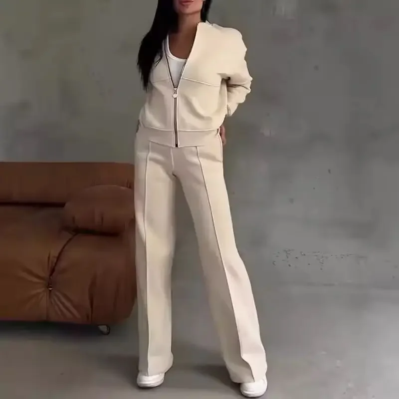 Spring Woman Loose Tracksuit Zipper Sweatshirt Coat+High Waist Straight Pants Sports Outfits Female Autumn Casual Two-piece Set - Image 2