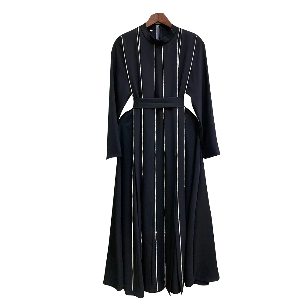 TWOTWINSTYLE Patchwork Tassel Dresses For Women Round Neck Long Sleeve High Waist Hit Color Elegant Dress Female Fashion 2024