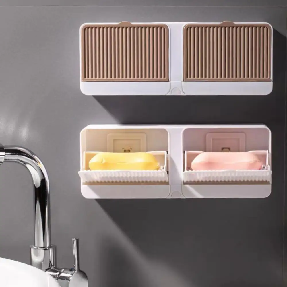 Soap Holder Double Grids Drain Rack With Lid Bathroom Bathroom Accessories Home Appliance Soap Dish Wall Mounted Soap Holder Box