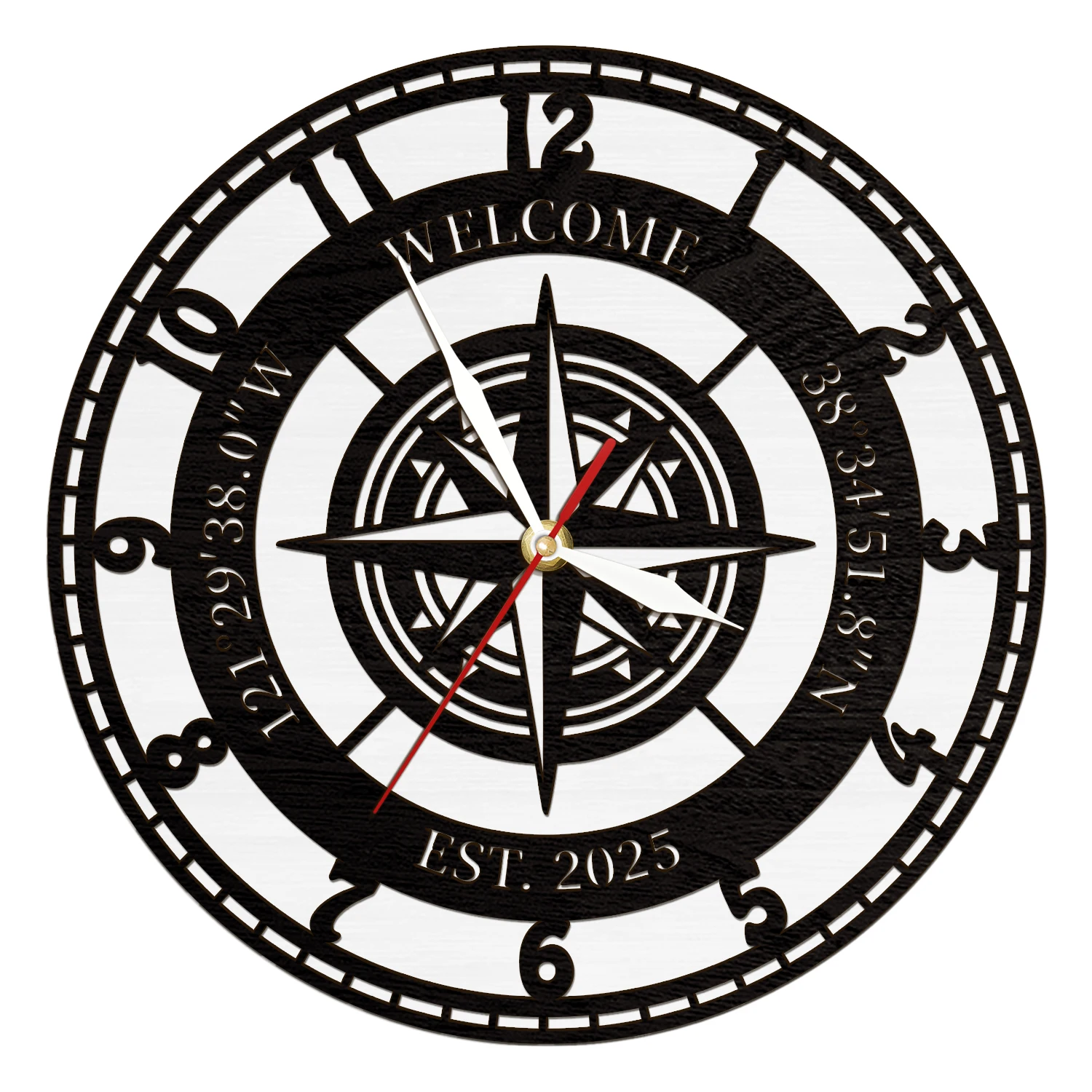 Lighting Home Decor Wall Clocks - Custom Coordinates Compass LED Lighting Wall