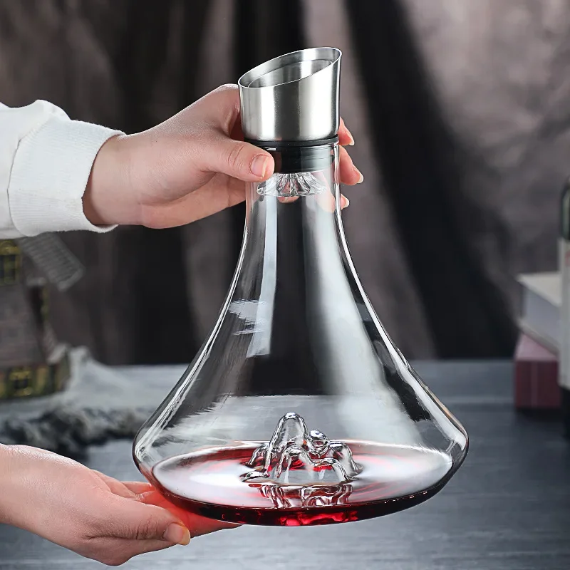 High Grade Guanshan Style Decanter High Borosilicate Glass Wine Bottle Wine Dispenser Snow Mountain Shape 1800ml Red Wine Bottle