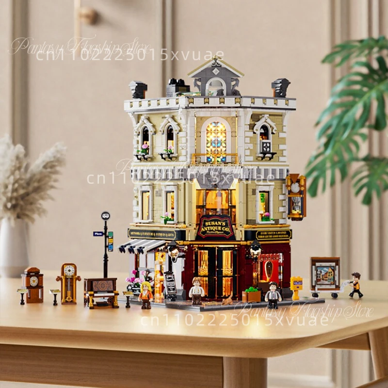 Bloques de construcción de tienda antigua, arquitectura urbana, coleccionables, modelo de juguete, adornos con luces, regalo de cumpleaños para niños