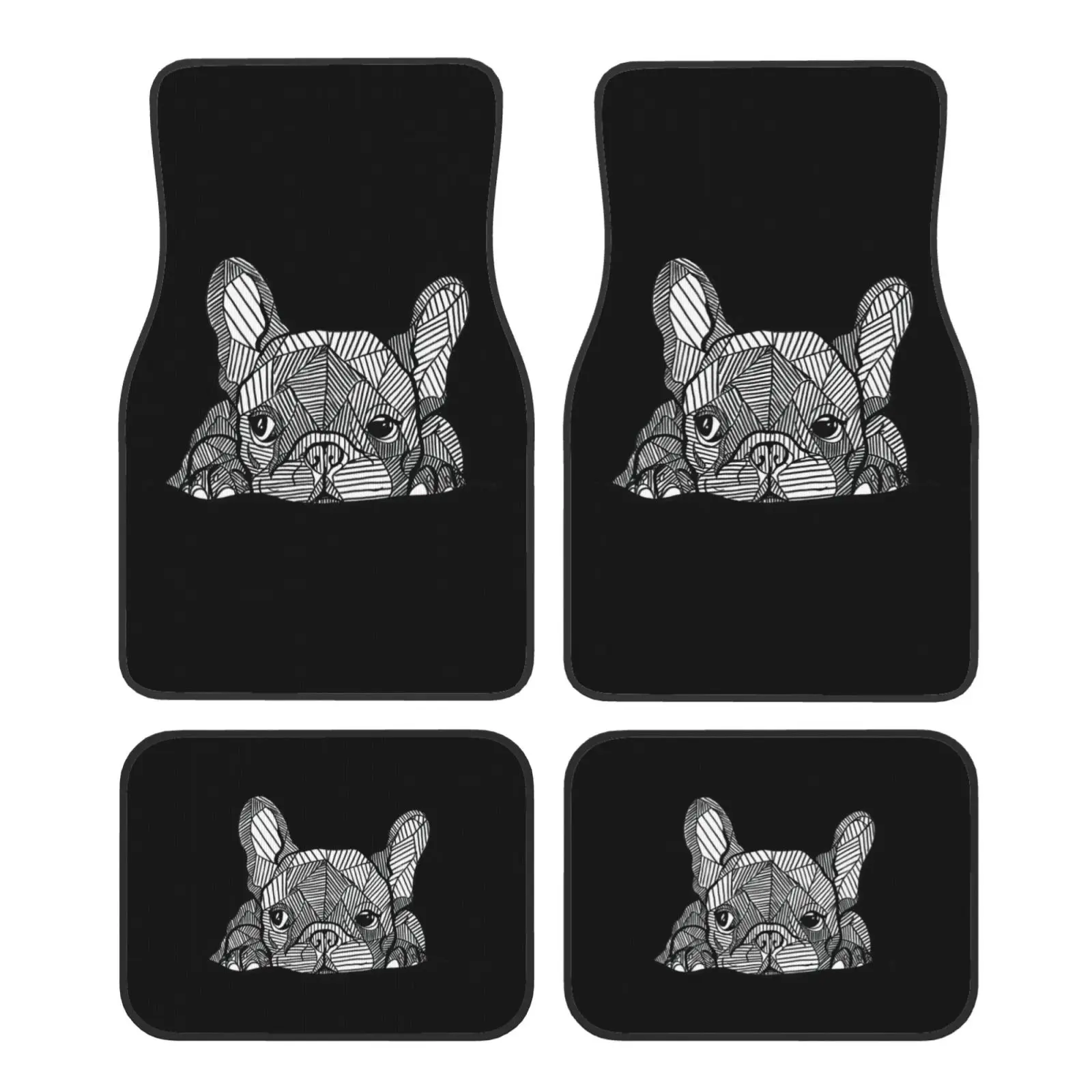 French Bulldog Stripe Print Car Floor Mats of 4Pieces Anti Slip Front Rear Foot Mats Universal Car Accessories for SUV Van Truck