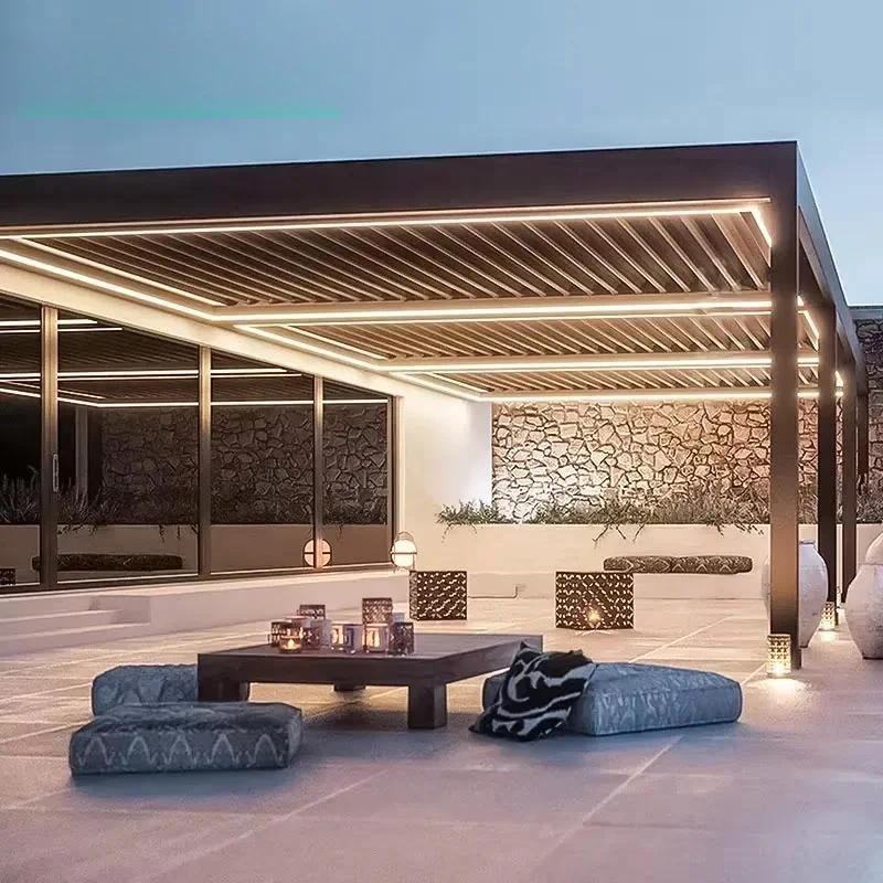 Customized Aluminum Pergola with Electric Sliding Door and Retractable Glass System