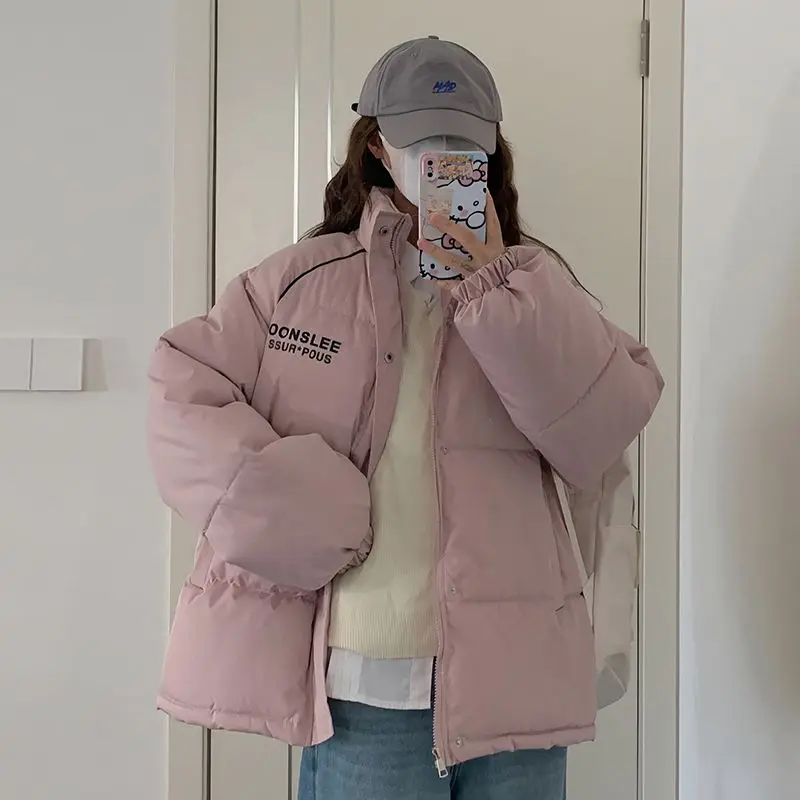 

Корейская теплая хлопковая куртка с воротником-стойкой для женщин, модная верхняя одежда малого размера, зима 2025, для поездок на работу, с длинным рукавом