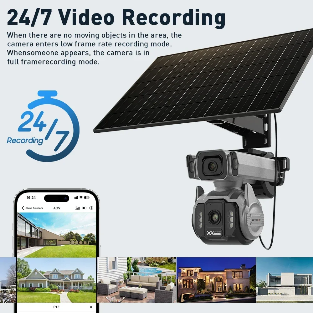 LS VISION AOV AI Tracking Outdoor Surveillance Camera 12X Optical Zoom Cctv Camera 4G Cloud SIM Dual Screen  24/7 Video Record