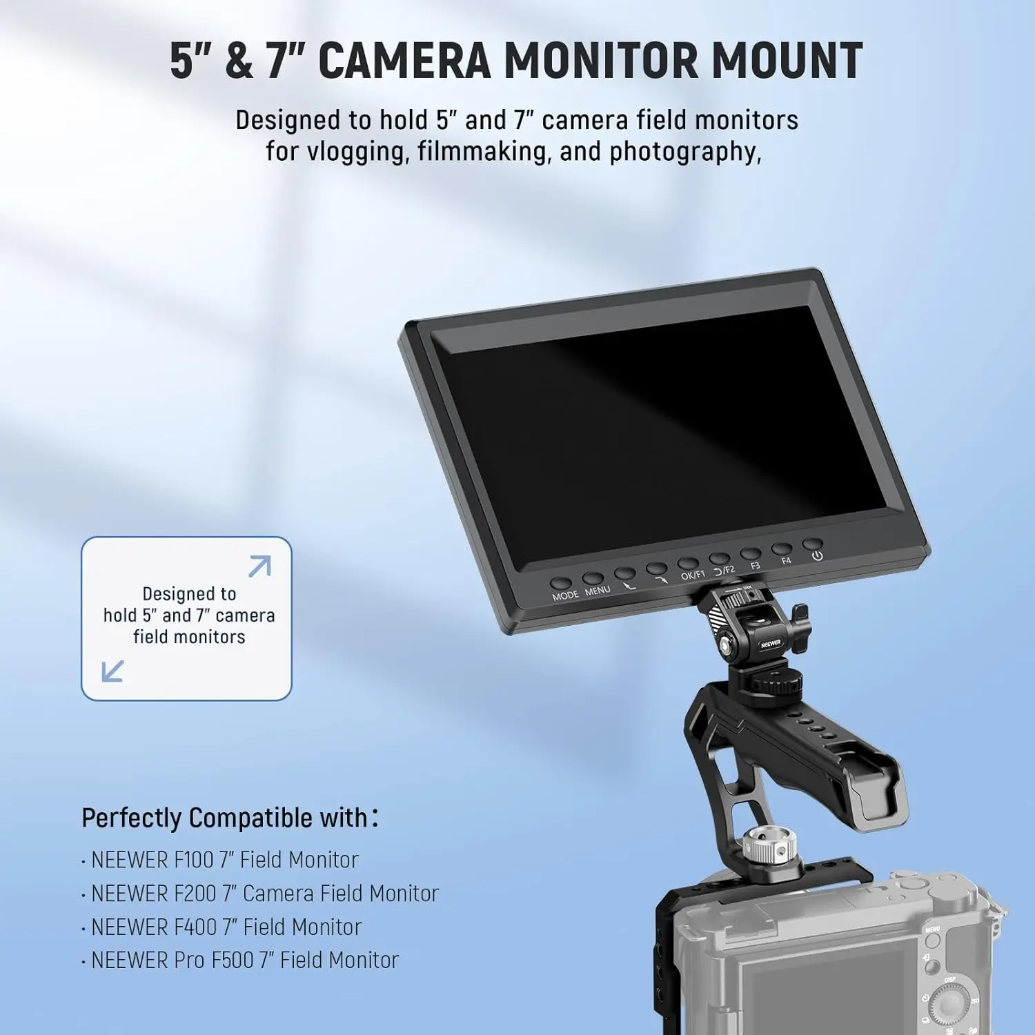 NEEWER Field Monitor Mount Holder with 1/4" Screw, 360° Swivel, Anti Twist Screw For  Atomos Ninja 5" & 7" Camera Monitor